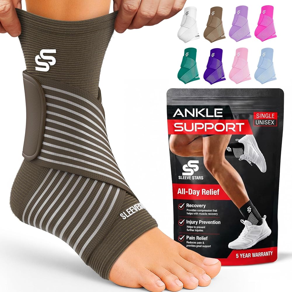SS Sleeve Stars Ankle Brace with Removable Strap Dark Brown 10"-12"