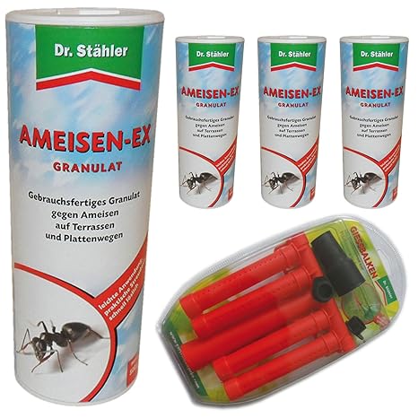 4 x Dr. Stähler 4463 Ameisen-EX Granulat Streu- und Gießmittel 500 g + Dr. Stähler Gießbalken mit Feinsprühsystem