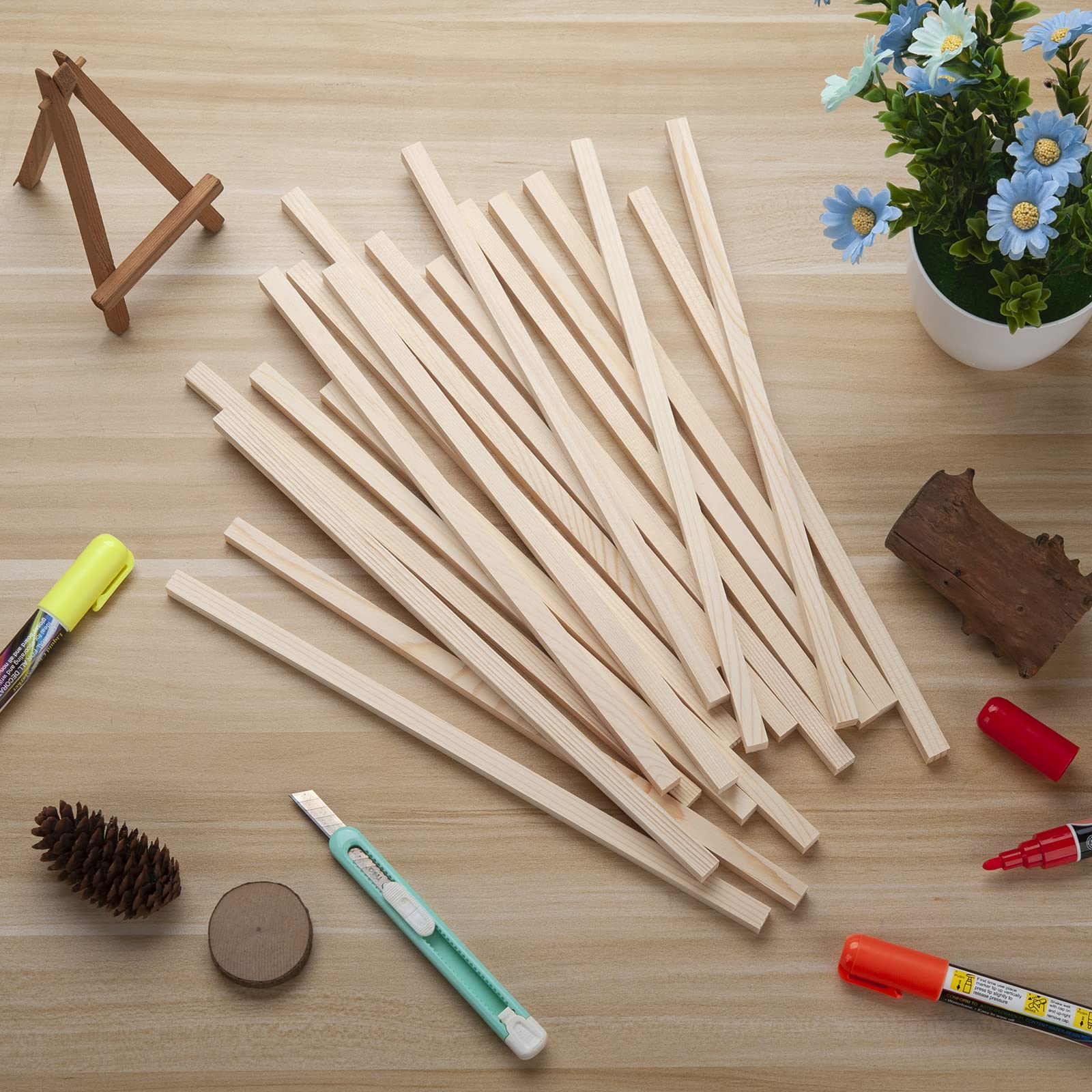 Square Wood Dowel Rods Wooden Craft Sticks, 20PCS 3/8