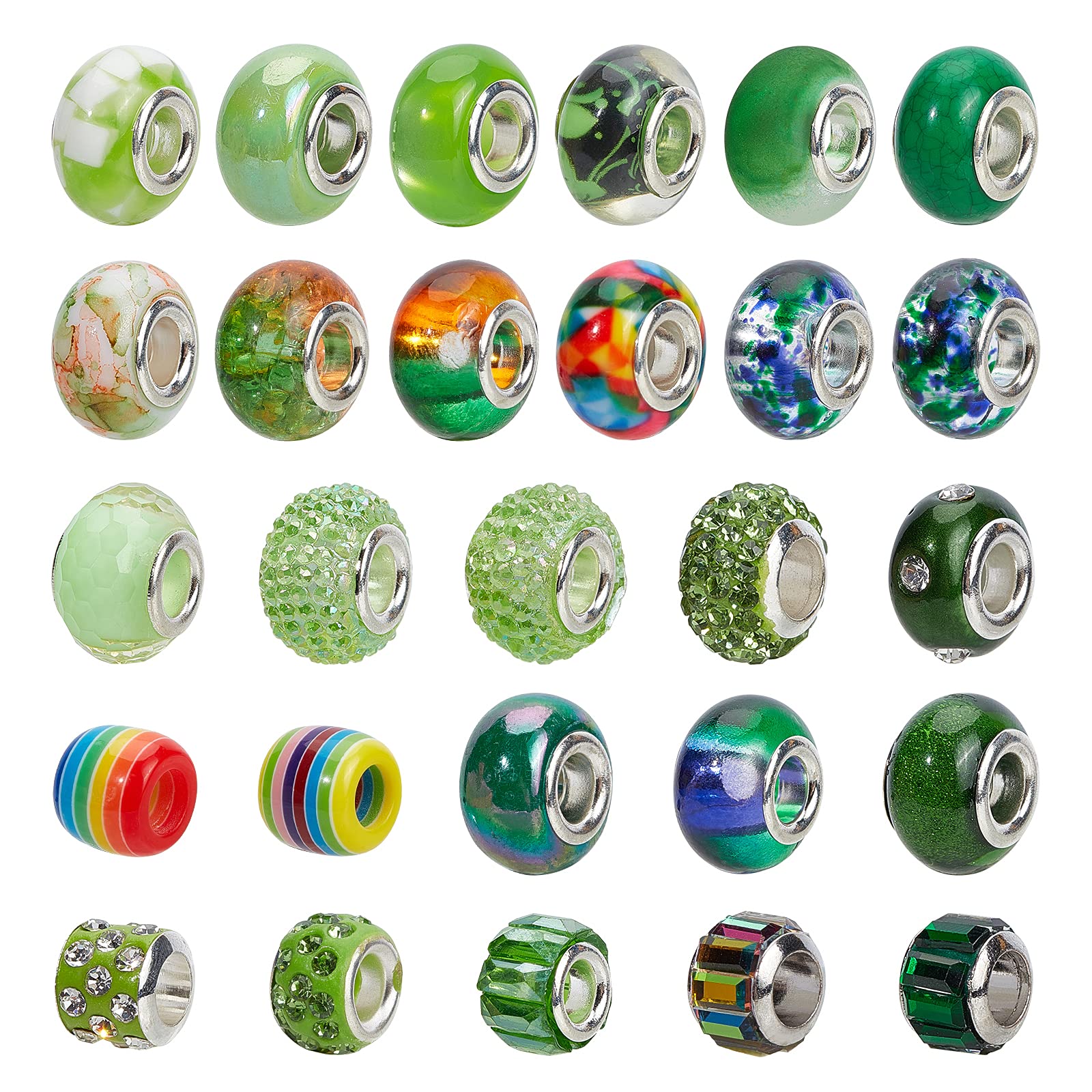 NBEADS 54 Pcs Rhinestone European Beads, Mixed Style and Colors Rondelle Acrylic Resin Clay Polyme Beads Large Hole Charms Beads for DIY Crafts Jewelry Making