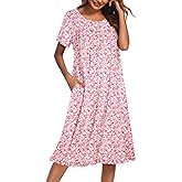 Ekouaer Nightgowns for Women with Pockets Button Front Short Sleeve House Dresses Floral Print Mumu Dress