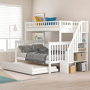 Litera individual sobre escalera completa para niños con cama nido y 4