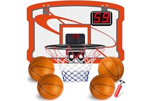 TEUVO Indoor Mini Basketball Hoop Toys for Kids 6 7 8 9 10 11 12 Year Old Basketball Hoop Net Door with 4 Balls Automatic Sco