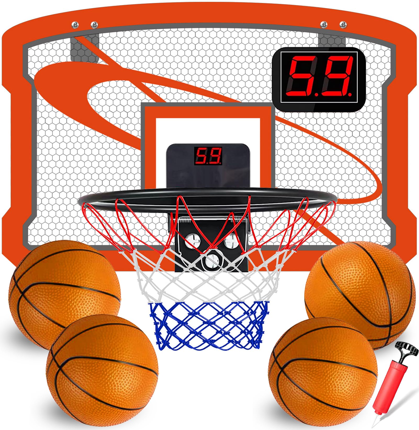 TEUVO Mini Basketball Hoop Toys for Kids Age 3 5 6 7 8 9 10 Year Old Indoor Basketball Hoop Over the Door with Automatic Scoring 4 Balls for Door Bedroom Wall Mounted Outdoor Sport Toy Gifts for Boys
