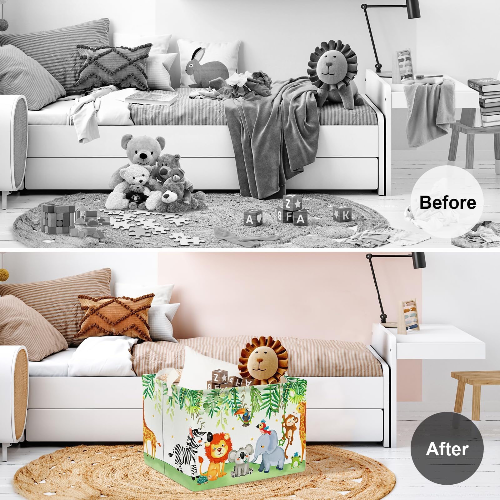 Clastyle Safari Animal Nursery Decor Kid Basket Rectangle Elephant Koala Monkey Storage Bin Collapsible Baby Clothes Toy Book Gift Basket