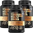 4-in-1 Turmeric and Garlic Supplements with Bioperine 2360 mg Turmeric Ginger Root Capsules with Garlic for Joint, Digestion & Immune Support (120ct, Pack of 3)