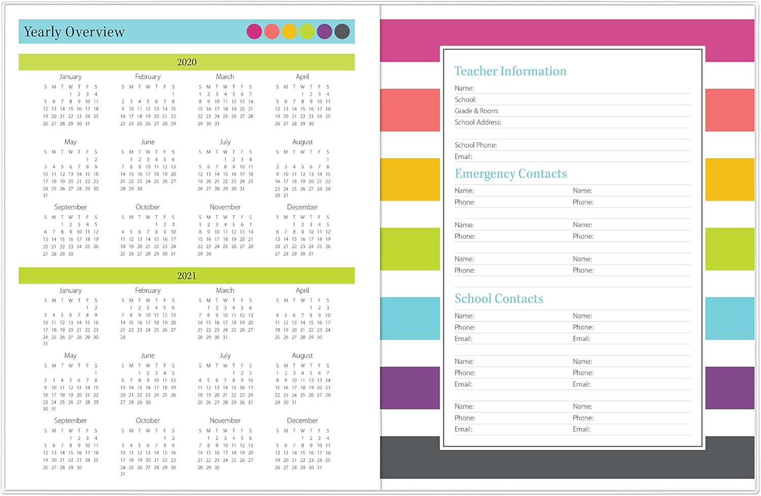 Blue Sky 2020-2021 Academic Year Teachers Monthly Lesson Planner, Stapled, Flexible Cover 8.5" x 11", Dots (100336-A21) : Office Products