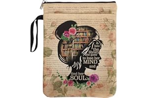 PALASARKAAA Vintage Girl Love Books Book Sleeve Gifts for Librarian Book Lovers Bookish Friends Teachers with Zipper & Handle, Book Cover Gifts for Book Club Bookworm Women Birthday Graduation Reading Day
