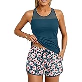 Aqua Eve Women Tankini with Shorts - Tummy Control Two Piece Swimsuit High Neck Bathing Suit with Pockets 2025 Swimwear