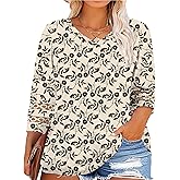 Chulianyouhuo Womens Plus Size Tops 3/4 Lace Sleeve Dressy Casual Blouses Trendy V Neck T Shirts Loose Fit Tees Tunic