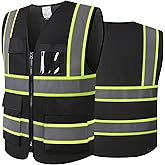 ASIPHITU Reflective High Visibility Safety Vest for Men Women with Pockets Zipper Front Meets ANSI/ISEA Standards