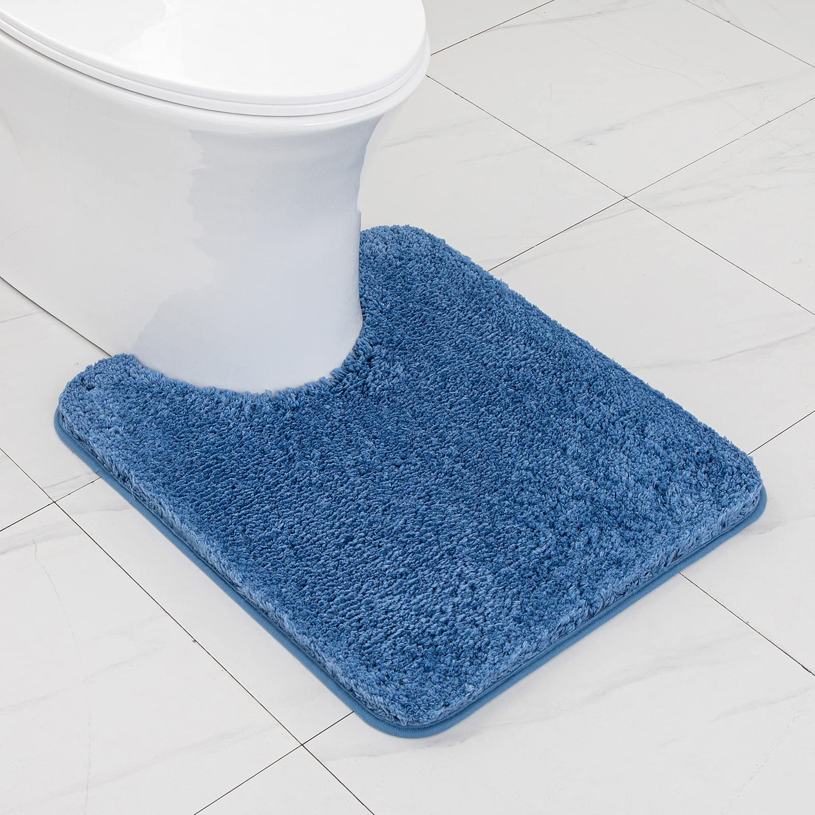 MIULEE U Shape Bath Mat Super Absorbent WC Toilet Rug Non Slip Mat Super Soft Floor Mat Washable Rugs Cozy and Shaggy Rug Carpet for Bathroom Blue 1 Piece 50 x 60 cm 20x24 Inch — image 1