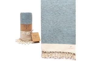 SMYRNA TURKISH COTTON Vintage Series Turkish Beach Towel Oversized, 37x71 inch, Extra Large Quick Dry Sand Free Beach Blanket, Lightweight Cotton Pool, Spa, Travel, Gym, Adult Bath Towel, Light Blue