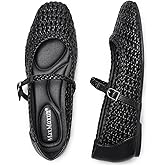 MaxMuxun Ballet Flats for Women Square Toed Mary Jane Flat Comfortable Woven Dressy Shoes