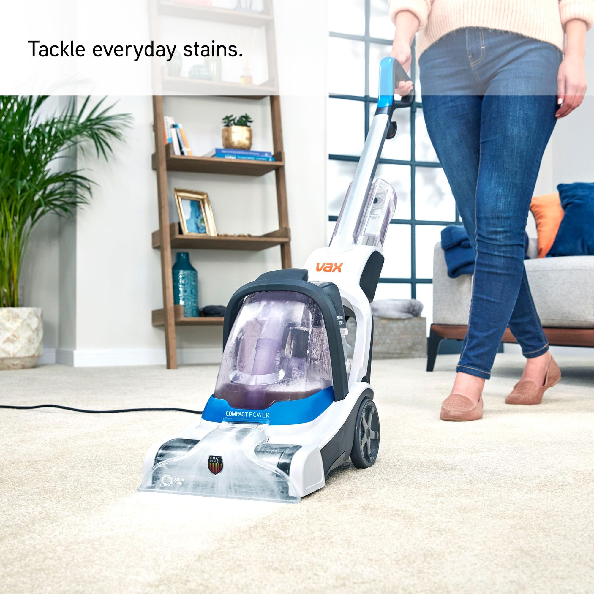 Vax Compact Power Carpet Cleaner, Carpet Washer, Carpet Cleaning Machine, Stain Remover, Compact and Light, Perfect for Small Spaces - CWCPV011, 3.4 Litre, 800W, White, One Size