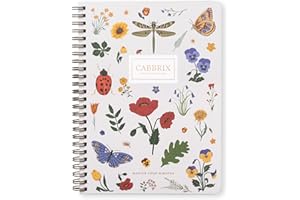 Cabbrix Spiral Notebook, 160 Ruled Pages 8.5" x 6.25" Journal, Inner Storage Pocket Folders with Customized Sticky Notes, Double-Spiral Binding, Cloth Patterned Special Paper Front & Back Cover (Poppy)