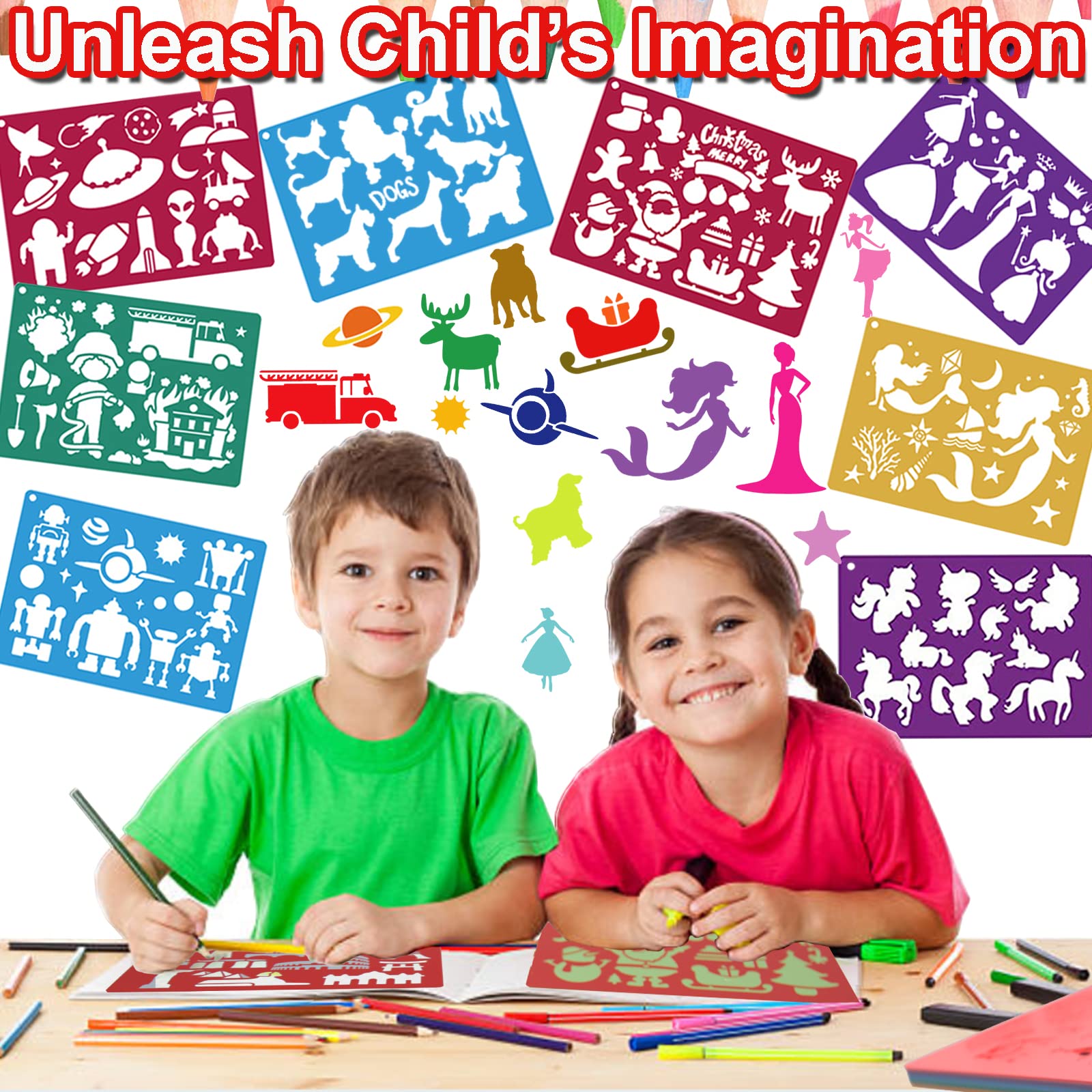 Stencils for Kids,35 PCS Drawing Stencils Templates Kids Reusable Plastic Stencils with Variety of Themes/Shapes,Girls Boys Christmas Birthday Gift