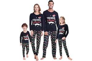 VENTELAN Family Matching Christmas Pajamas Set Holiday Santa Claus Sleepwear Xmas PJS Set for Couples and Kids