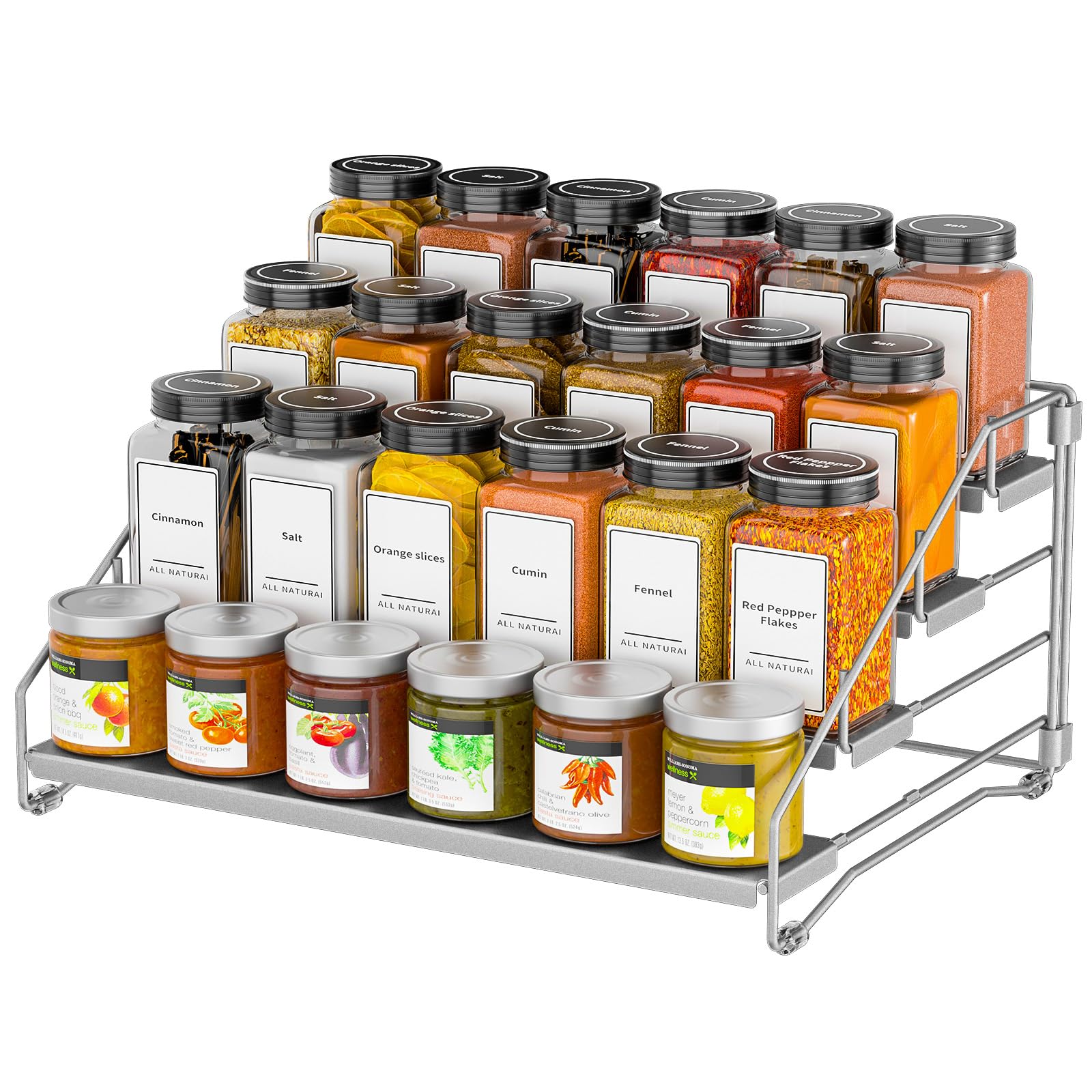 Photo 1 of BOIVSHI 4 Tier Spice Rack for Cabinet, Spice Rack Organizer, Depth Adjustable Spice Organizer for Countertop, Cupboard, Pantry, Seasoning Shelf, Metal, Gray (1 Pack)