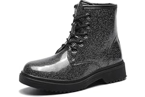 HIKLDK Girls Boots Glitter Combat Boot Winter Waterproof Side Zipper Lace-up Walking Shoes for Toddlers Little Kid szie