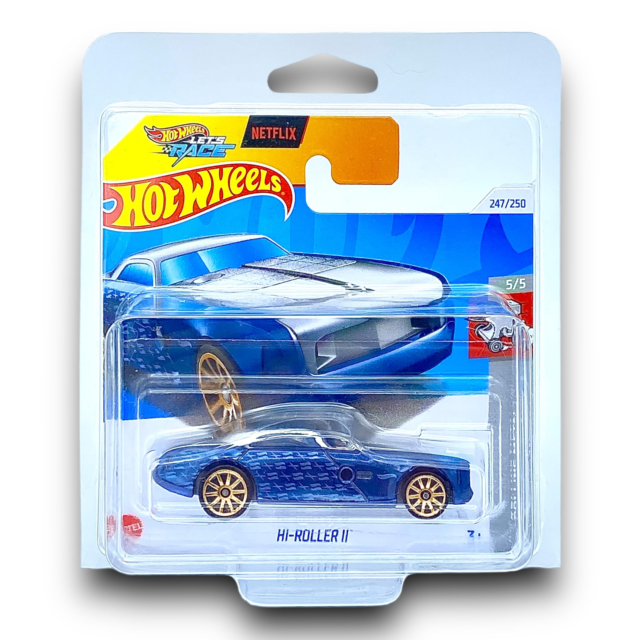 Hot Wheels Hi-Roller II (Blue & Chrome Let's Race) 5/5 HW Rolling Metal - 2024-247/250 (Short Card) - includes a KLAS Car Keeper Protector Case - HRY94