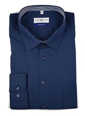 Royal Class Herren Hemd Langarm Businesshemd Bügelfrei Baumwolle Blau 46 48 49