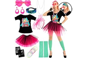 Spooktacular Creations 80s Outfit Woman Halloween Accessories Set, 80s Costumes for Adults with T-Shirt Tutu Headband & Other