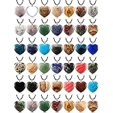 Hicarer 50 Pieces Heart Shaped Stone Pendants Charms Stone Necklaces Beads with Faux Leather Cord for Jewelry Crafts Making Supplies