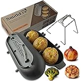 SmithEra Cast Iron Potato Baker with Lid for Grill, Oven &amp; Campfire | Pre-seasoned raw cast iron, Multi-use sourdough &amp; bread pan, Lid acts as standalone pan, Hanging handles for campfire tripod