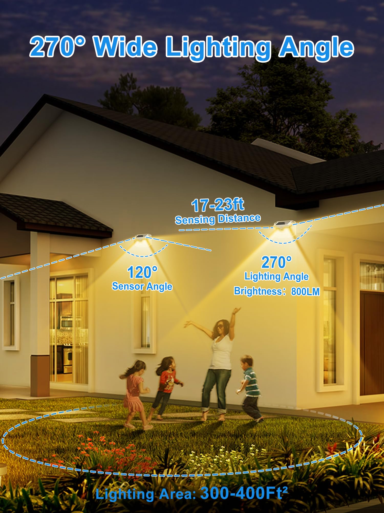 Solar Motion Lights Outdoor 6 Pack, 188 LED/3 Modes, Motion Sensor Outdoor Light, IP65 Waterproof 270° Lighting, Solar Powered Security Flood Lights for Outside Yard Garden Wall(Warm White)