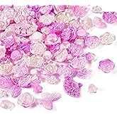 Cheriswelry 100g Rose Flower Spacer Beads Orchid Cute Leaf Butterfly Loose Beads Opaque Acrylic Plastics Beads Floral Bracelet Beads 11~23mm for DIY Earring Necklace Jewelry Making