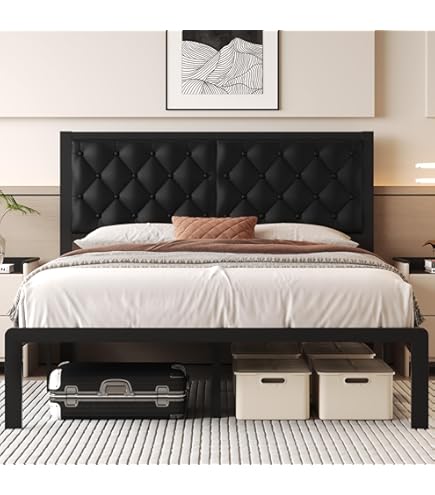 Amazon.com: BIKAHOM Linen Fabric Upholstered Platform Bed