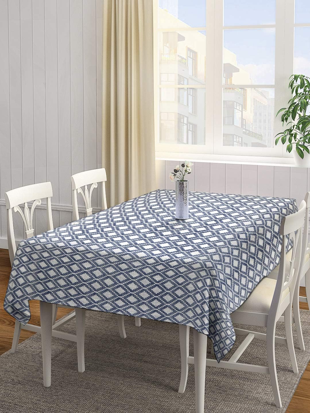 Dhrohar NEUDIS Cotton Rectangular Tablecloth/Table Cover for Kitchen Dinning Table | 4 Seater, 60 X 60 Inches (Blue,White)
