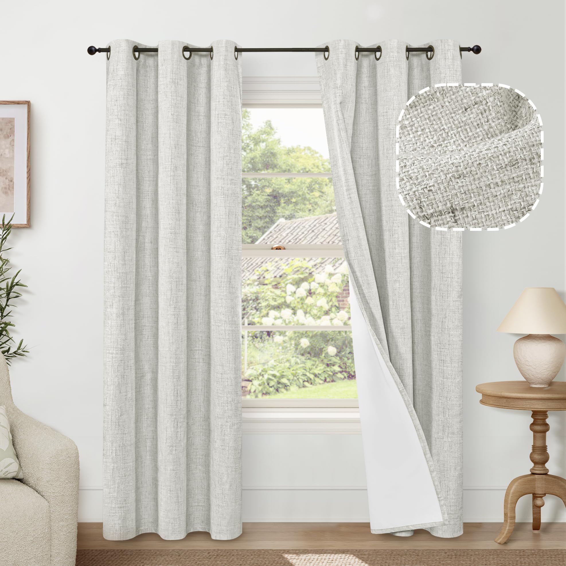 Lajode Linen Blackout Curtains for Living Room Narrow Window, Thermal Insulated Complete Light Blocking Soundproof Small Curtains for Bedroom, Each 38 Inch Wide 80 Inch Length 2 Panels, Light Grey Image