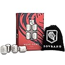 Sovrano Wine Gems - Set of 4 Stainless Steel Wine Chillers To Chill Wine or Your Favorite Beverage - Includes Gift Box & Storage Pouch - Wine Accessory Gift For Men & Women