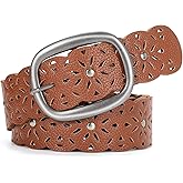 SUOSDEY Women’s Hollow Leather Belt for Jeans with Pin Buckle, Wide Waist Belt for Ladies,1.5”Width