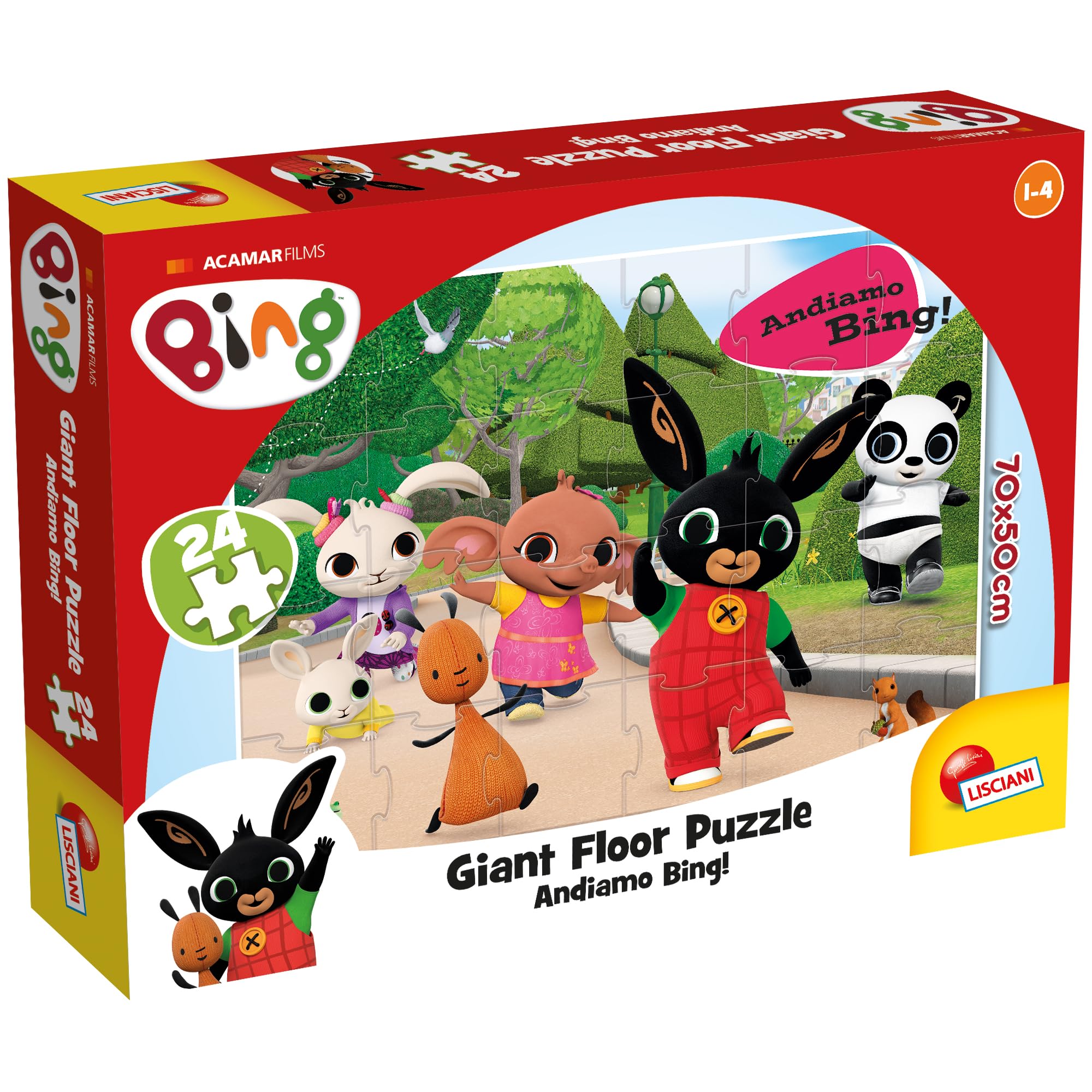 Lisciani - BING GIANT FLOOR LET’S GO PUZZLE - 24-Piece Floor Puzzle for Toddlers Age 3+ - Featuring Bing on the Move - Large Size for Easy Handling - Encourages Motor Skills & Observation