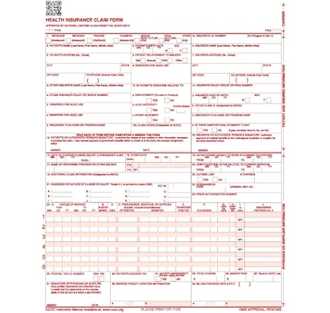 Amazon Com New Cms 1500 Claim Forms Hcfa Version 02 12 100 Per Ream Business Claim Forms Office Products
