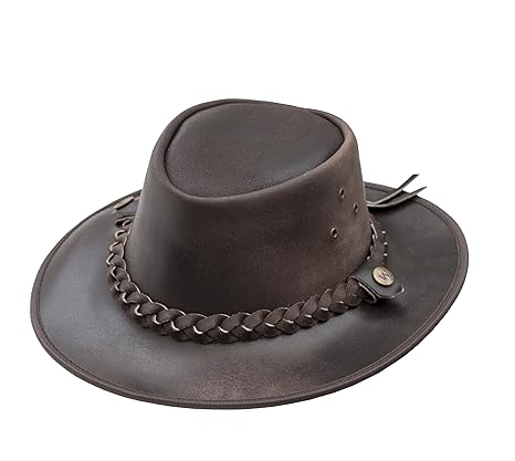 Wombat Leather Hats, brauner Lederhut aus Rindsleder, Outback-Stil, wasserabweisend, mit UV-Schutz