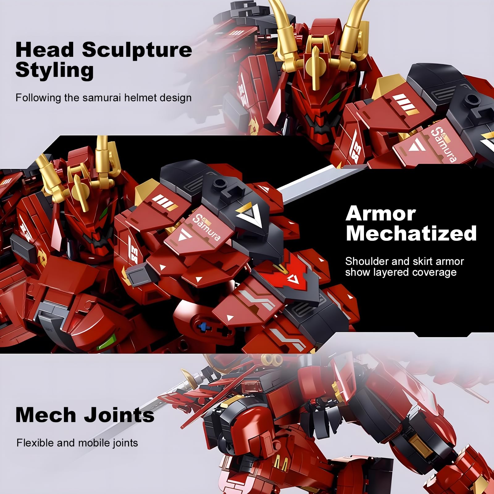 HIGH GODO Samurai Mech Warrior Model Building Sets, Double Swords Robot Building Blocks Toy Set, 923 Pieces Creative Collectible Gift for Adults Man Teens 14+