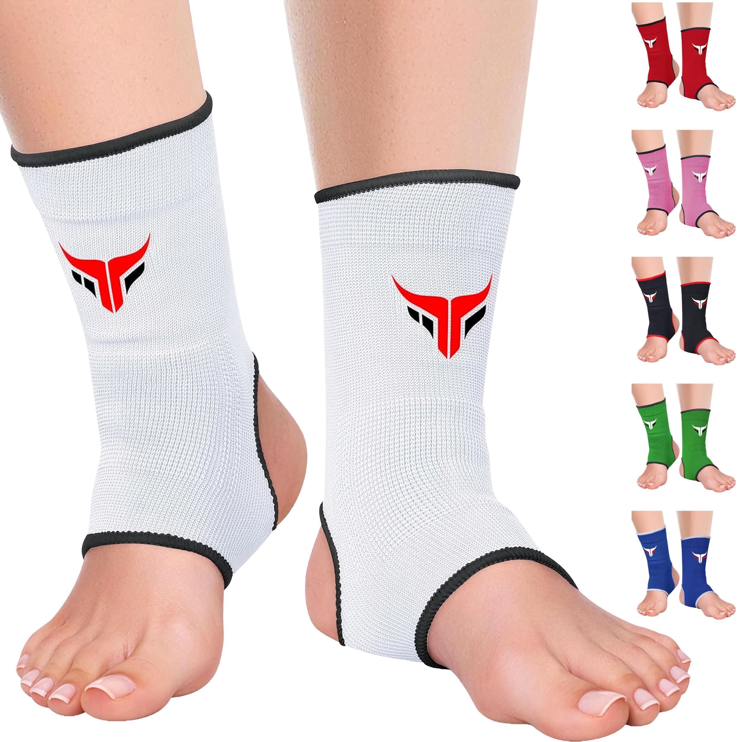 Mytra Fusion Ankle Support for Women & Men - MMA Muay Thai Kickboxing Training Ankle Brace - Breathable Elasticated Compression Foot Brace for Sports, Gym, Running & Football - 1 Pair (White, L/XL)