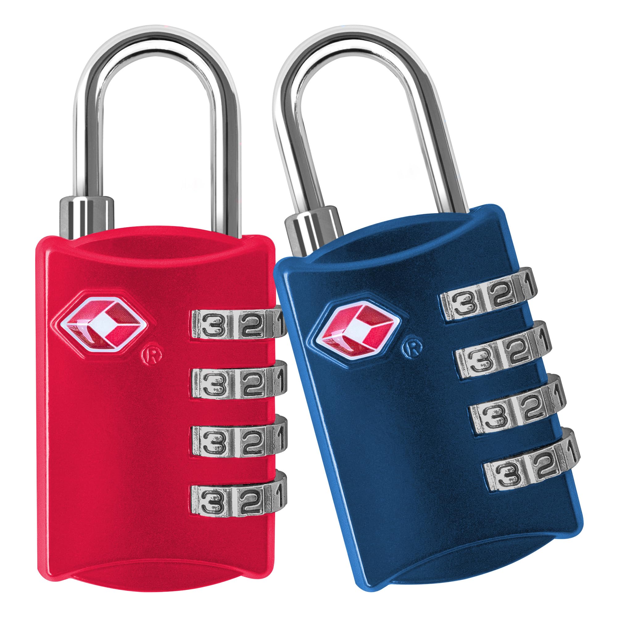 TSA Luggage Locks (2 Pack) - 4 Digit Combination Steel Padlocks - Approved Travel Lock for Suitcases & Baggage - TSA Lock (2, Red and Blue)
