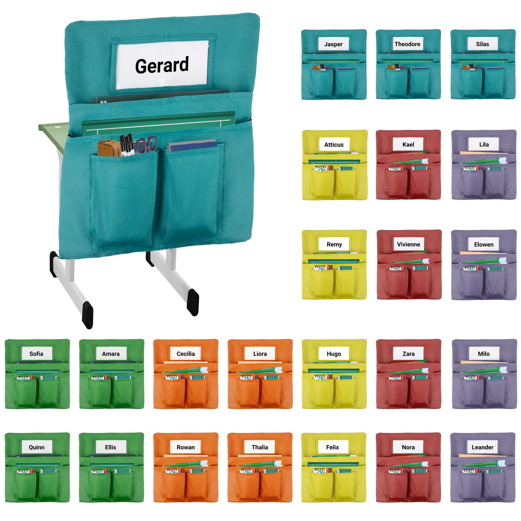 Photo 1 of Toriexon 24 Pack Chair Pockets for Classrooms, 20 x 17 Inch Seat Sacks for Classroom Chairs k-2 with Name Slots and Tags, Chair Pockets for Kindergarten, School, Home, Office (6 Bright Color)