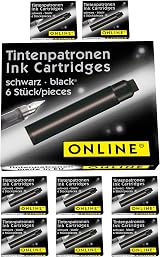 ONLINE Standard Black Ink Cartridges 6pk for Fountain Pens Rollerballs