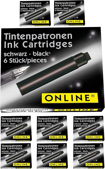 ONLINE Standard Black Ink Cartridges 6pk for Fountain Pens Rollerballs