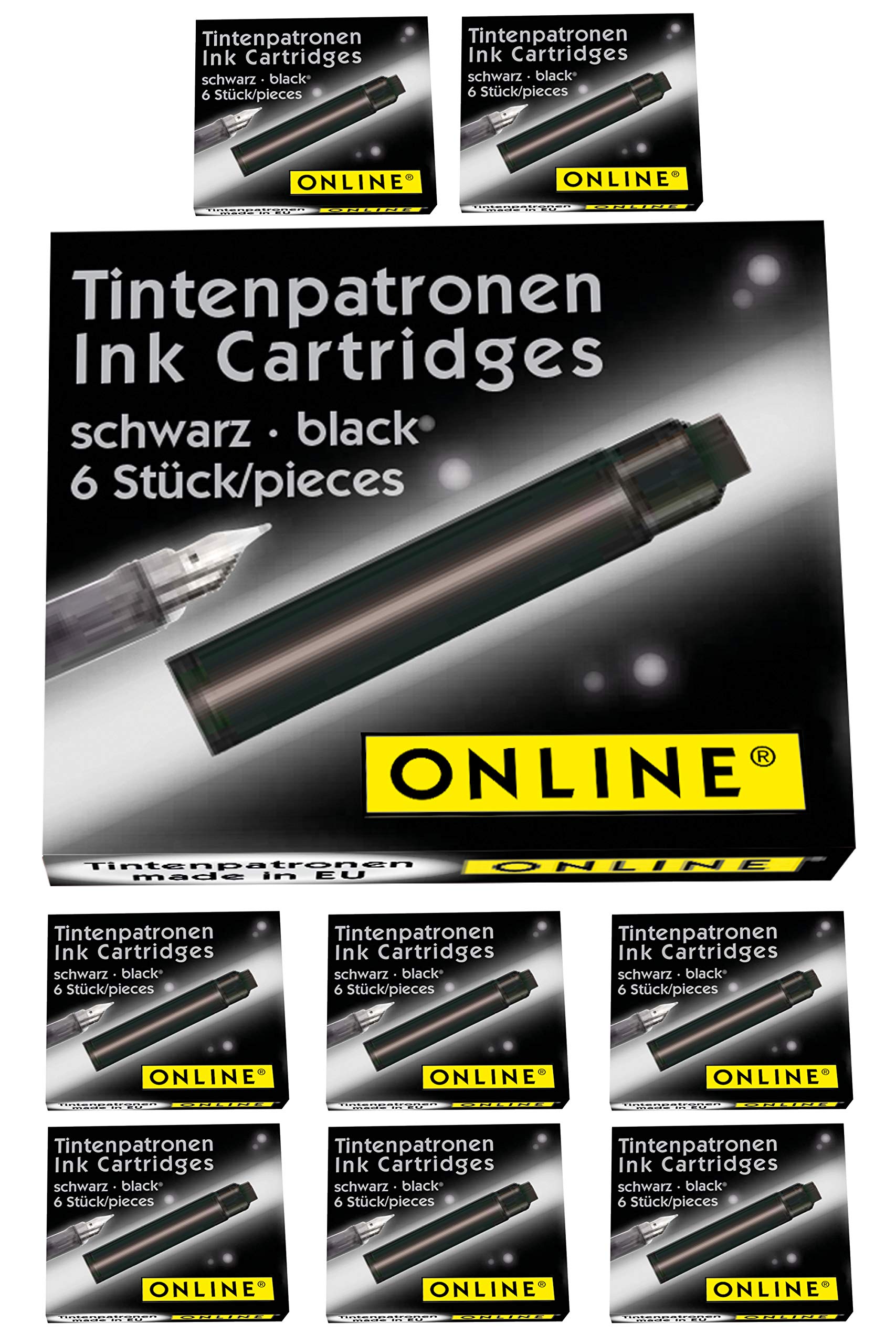 ONLINE Standard Ink Cartridges in Value Pack, Universal, Compatible with Standard Pens, Replacement Cartridges for Fountain Pens and Rollerballs, Black