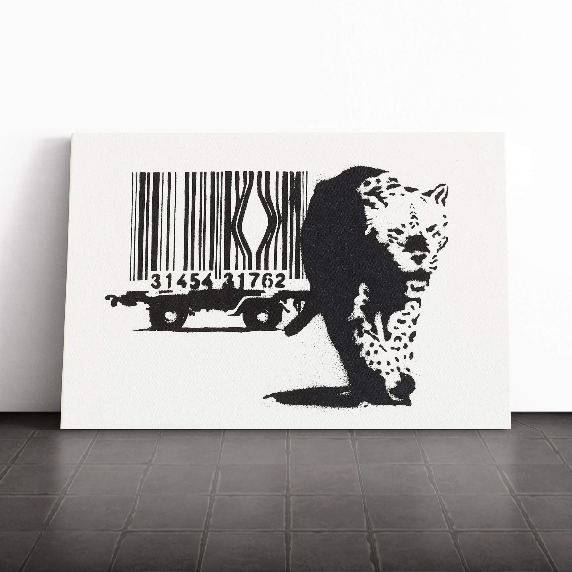 Banksy Barcode Graffiti Wall Art Canvas Print | Gallery Wrapped 30mm Frame Wall Decor | 20x14 inches | Ready to Hang | Pop Art Picture | Living Room Bedroom Lounge Office