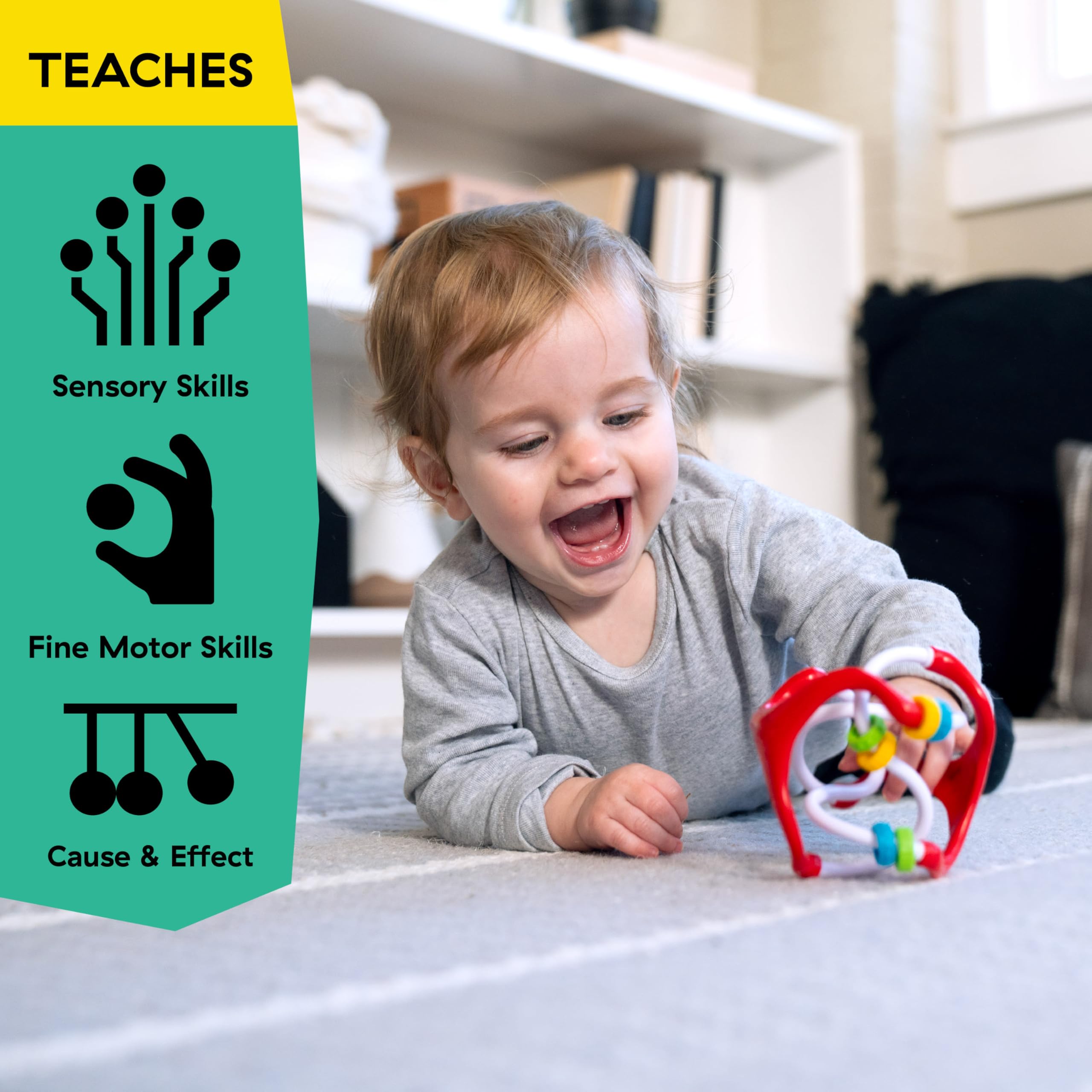 Baby Einstein Slide & Swirl Sensory Ball, Multisensory Baby Toy with Textured Beads, Rattle Sounds & Easy-Grip Design, Ages 3 Months+