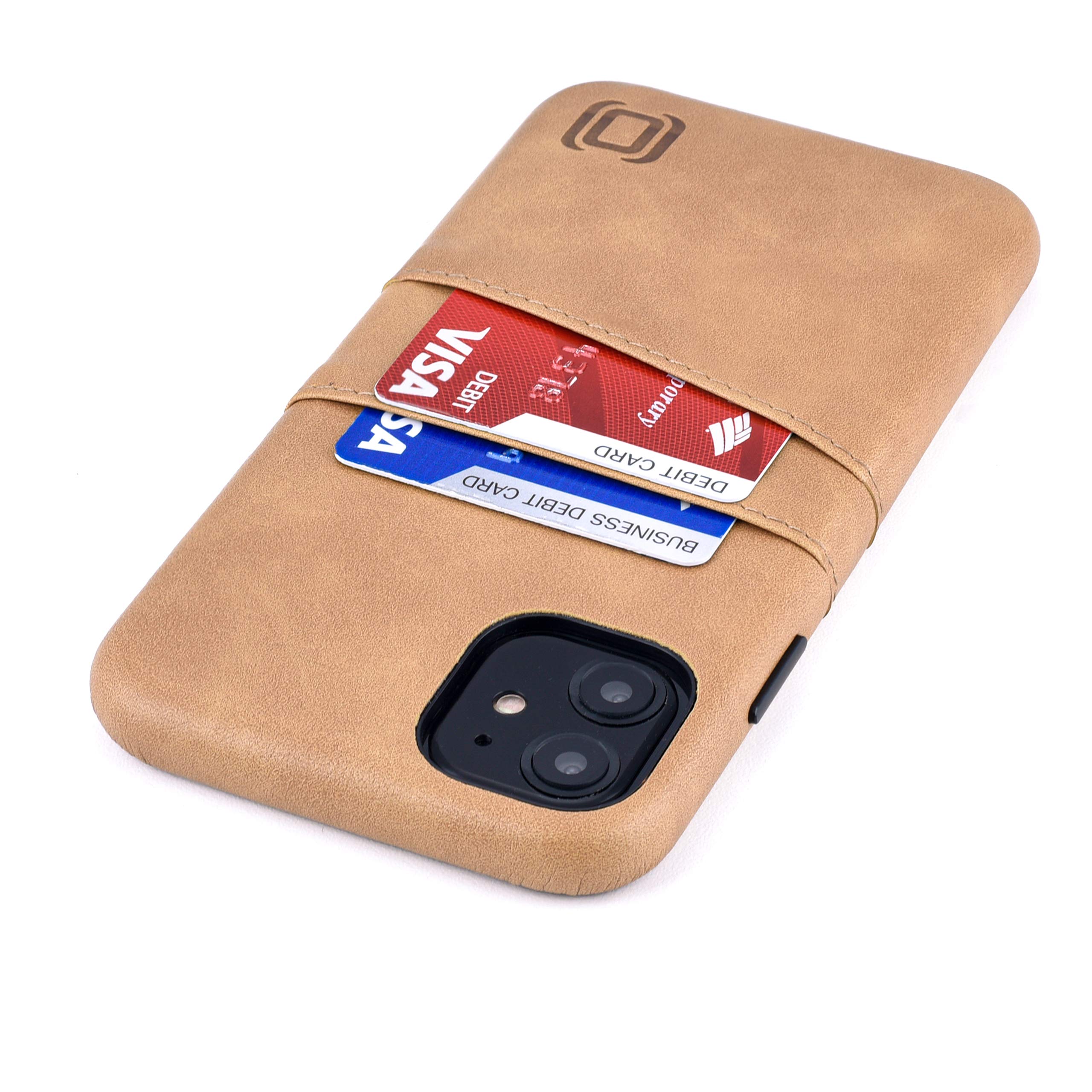 Dockem Wallet Case for iPhone 11: Built-in Metal Plate for Magnetic Mounting & 2 Credit Card Holders; Exec M2, Smooth Synthetic Leather: (6.1", Khaki Tan)