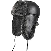 Zavelio Leather Aviator Shearling Ushanka Trapper Hat Russian Sheepskin Cap Real Fur Winter Hat with Ear Flaps for Men Women